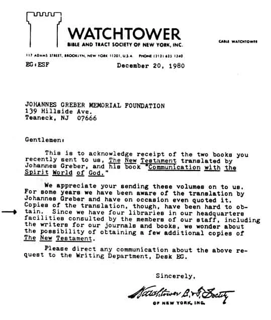 Esta carta, datada de 1980 "destruir quaisquer objetos associados com tais comunicações espíritas"