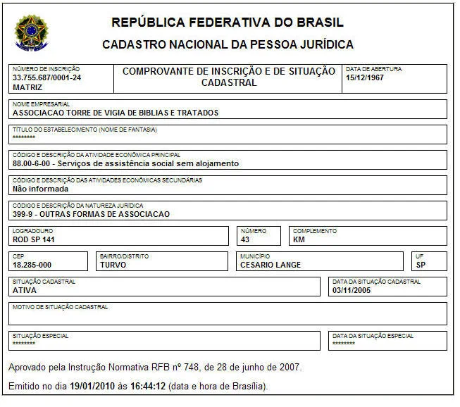 Cadastro Atividade Torre de Vigia