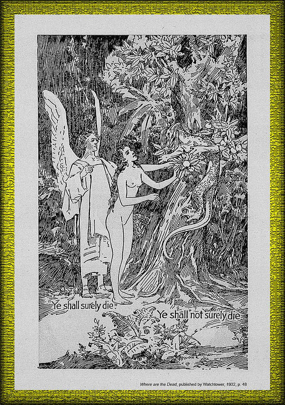 Serpente com patas Where are the Dead, publicado pela Watchtower, 1932, p. 48.